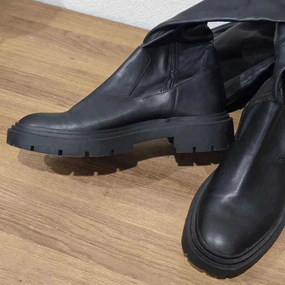 Zara Over The knee 3008/611 Lug Sole Boots Size‎ 40 US 9 Black